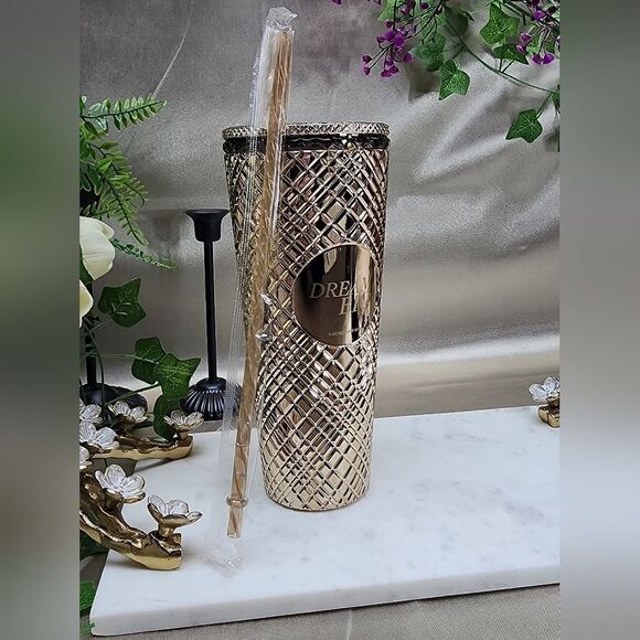 NIB Rachel Miriam Metallic Gold Tumbler 24oz with Straw - Picture 5 of 10